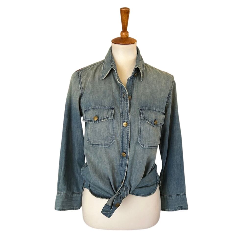 Current/Elliott Denim Western Shirt XS/S – Distressed Indigo, Embroidered Yoke
